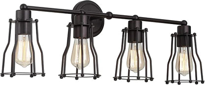 JONATHAN Y 29.5" Oil Rubbed Bronze Modern Industrial Metal Vanity Light, Bathroom Sconce for Mirror, Reversible 4-Light Wall Lamp with Metal Cage Shade for Hallway, LED Bulb Included (JYL7422A)