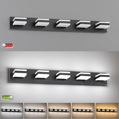 SOLFART Black Vanity Lights for Bathroom, 5 Color Temperature Bathroom Light, Light Fixtures Over Mirror, Modern LED Lighting Adjustable Color 5CCT