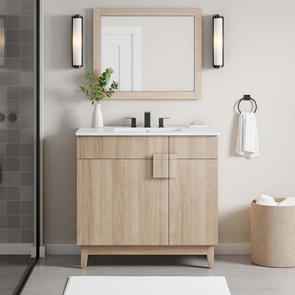 Modway EEI-6400-OAK Miles 36” Bathroom Vanity Cabinet (Sink Basin Not Included), Oak
