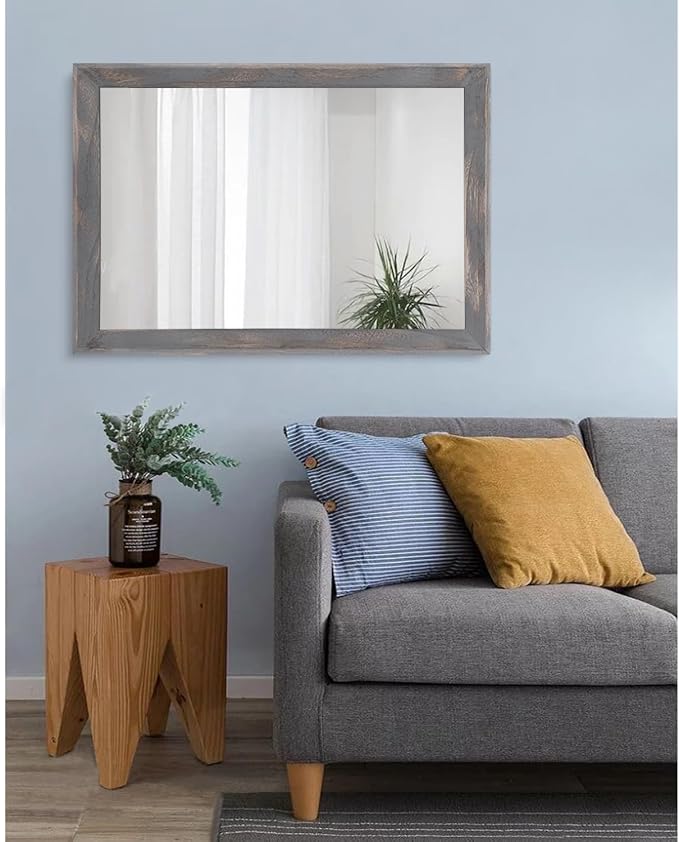 AAZZKANG Wooden Mirror Rectangle Rustic Mirrors for Wall Decorative for Bedroom Bathroom Living Room Entryway Hanging Home Decor 28"x20"
