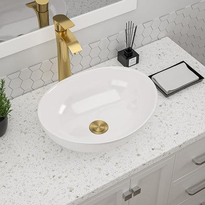 Dcolora Bowl Sink for Bathroom 16"x13" White Oval Vessel Sink Above Counter Vanity Sink Bowl Basin, Boat(Egg) Shape 16"x13" - DC-V8897