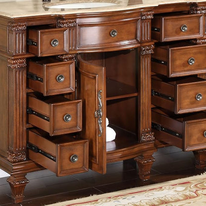 HYP-0722-T-UIC-72 Travertine Stone Top Double Sink Bathroom Vanity with Furniture Bath Cabinet, 72", Medium Wood