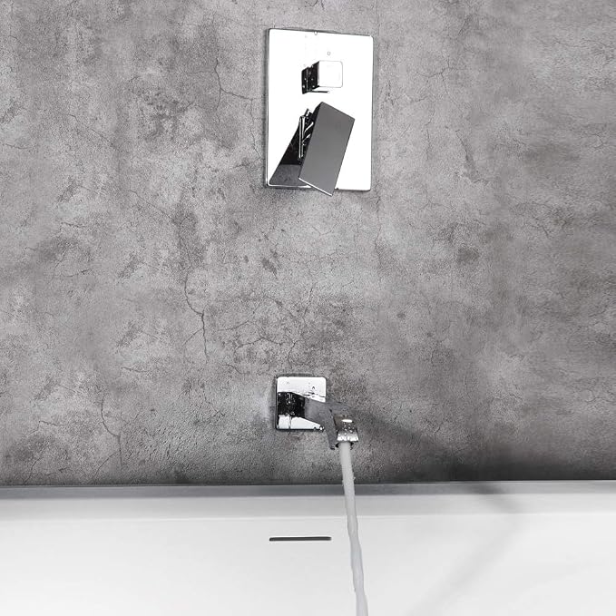 All Metal Shower Tub Faucet Set Chrome Bathroom 8 Inch Shower Head System with Tub Spout Wall Mounted Single Handle Shower Trim Kit with Rough-in Valve
