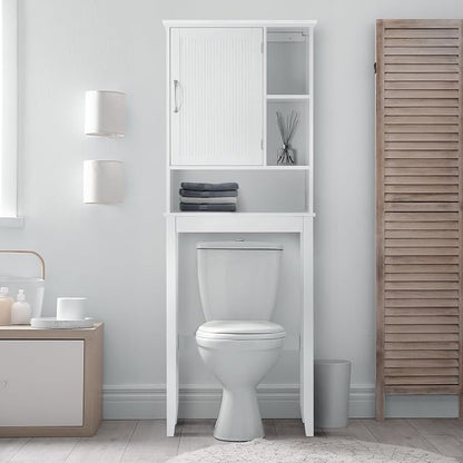 Teamson Home Newport Contemporary Wooden Over-The-Toilet Storage Bathroom Etagere Cabinet with Shelves, White | Contemporary, Wooden, With Shelves