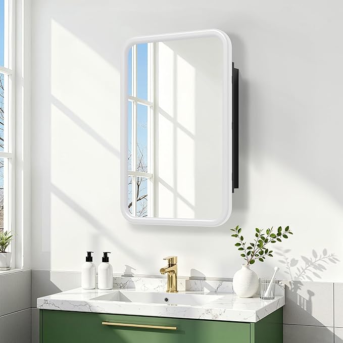 Casaphoria 30" H x 20" W Bathroom Medicine Cabinet with Mirror, Metal Frame Wall Medicine Cabinets Mirrors, Wall Mirror Cabinet, White
