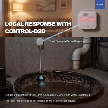 YoLink LoRa Smart Water Level Monitoring Sensor, Wireless Battery-Powered Float Switch Alarm, Sump Pump Alarm, AC Condensate Overflow, Tank Level, Toilet Leak Sensor, 105dB Siren, YoLink Hub Required