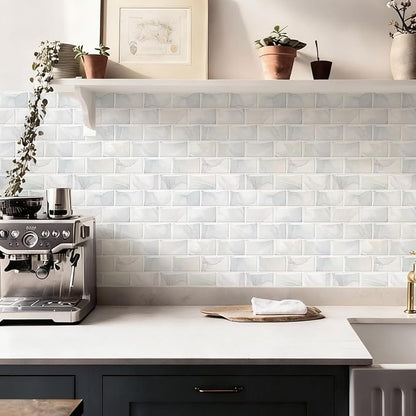 10 Sheets Thicker Design Peel and Stick Backsplash, 12"x12" Peel and Stick Wall Tiles, Subway Look Marble Tiles Backsplash for Kitchen and Bathroom, Light Gray Veins