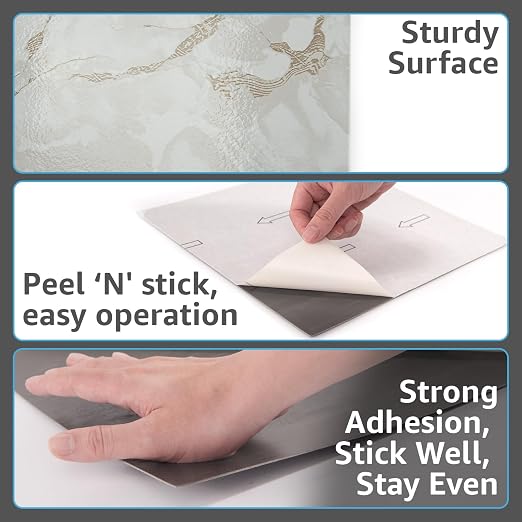 Art3d 30-Pack Peel and Stick Floor Tiles, 12" x 12", White Grey Vein Marble | Anti-Slip, Waterproof, Stain-Resistant, Simple to Clean, Durable, Premium Vinyl, Ideal for Kitchen, Dining Room, Bedrooms