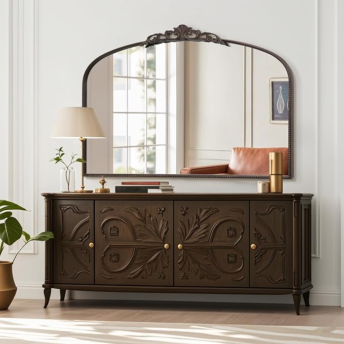 Micasso Large Bronze Vintage Mirror: 48"x33" Baroque Antique Wall Mirror | Traditional Ornate French Decorative Arched Mirror for Bedroom/Bathroom/Fireplace/Entryway/Hallway/Living Room/Dining Room