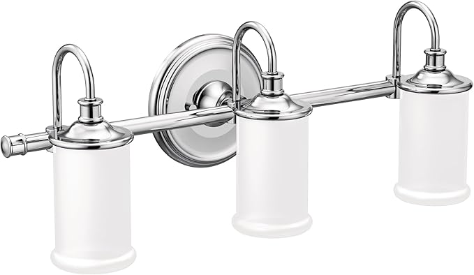Moen YB6463CH Belfield 3-Light Dual-Mount Bath Bathroom Vanity Fixture with Frosted Glass, Chrome