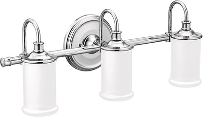 Moen YB6463CH Belfield 3-Light Dual-Mount Bath Bathroom Vanity Fixture with Frosted Glass, Chrome