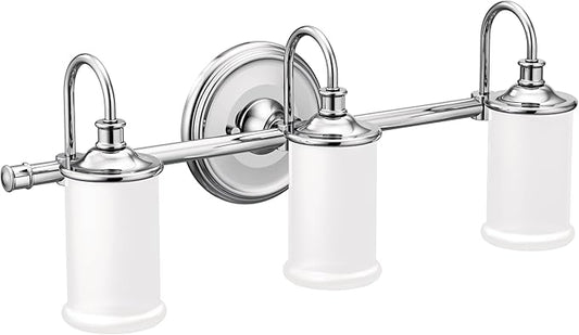 Moen YB6463CH Belfield 3-Light Dual-Mount Bath Bathroom Vanity Fixture with Frosted Glass, Chrome