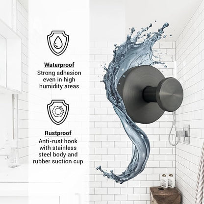 Suction Cup Hooks for Shower - 2 Pack, Gray - Stainless Steel, Strong Suction, No Drill, Removable Hanger, Tile Bathroom Kitchen Wall, Glass Door, Mirror Hook Hanging Robe, Towel Holder