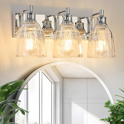 3 Light Bathroom Light Fixtures Modern Chrome Vanity Lights for Bathroom Lighting Fixtures Over Mirror with Thickened Glass Shade for Cabinet Mirror Bedroom Hallway