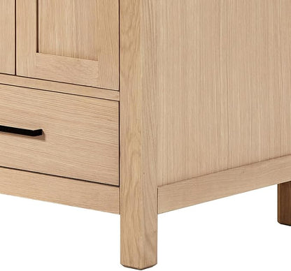 ARIEL Cambridge 66-inch Bathroom Vanity Base Cabinet,Solid Wood, 4 Soft Closing Doors, 6 Dovetail Drawers, White Oak