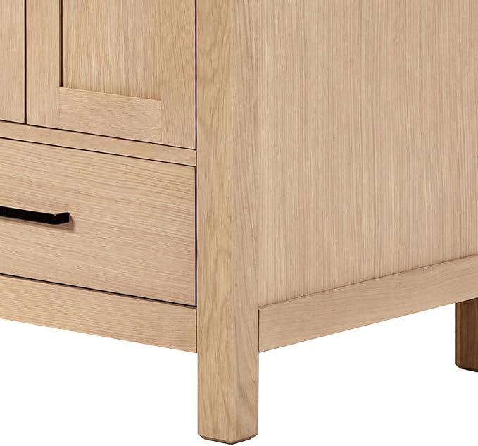 ARIEL Cambridge 66-inch Bathroom Vanity with Sink,Solid Wood, 1.5-inch Pure White Quartz Countertop & Backsplash, Double Oval Porcelain Sink, 4 Soft Closing Doors, 6 Dovetail Drawers, White Oak