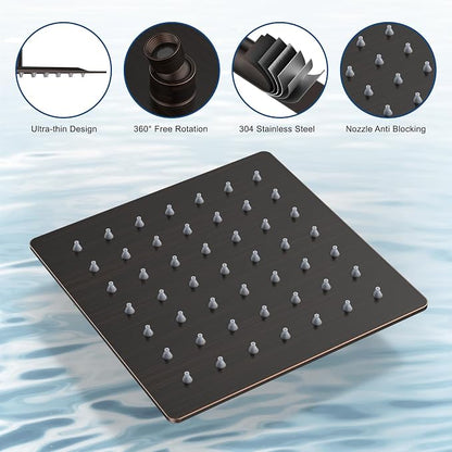 Rain Shower System 12" & 6" Dual Shower Heads, Wall Mount Shower Faucet Set | Ideal for bathroom remodels and upgrades with 12" rain shower, 6" angled shower, handheld spray and complete valve kit.
