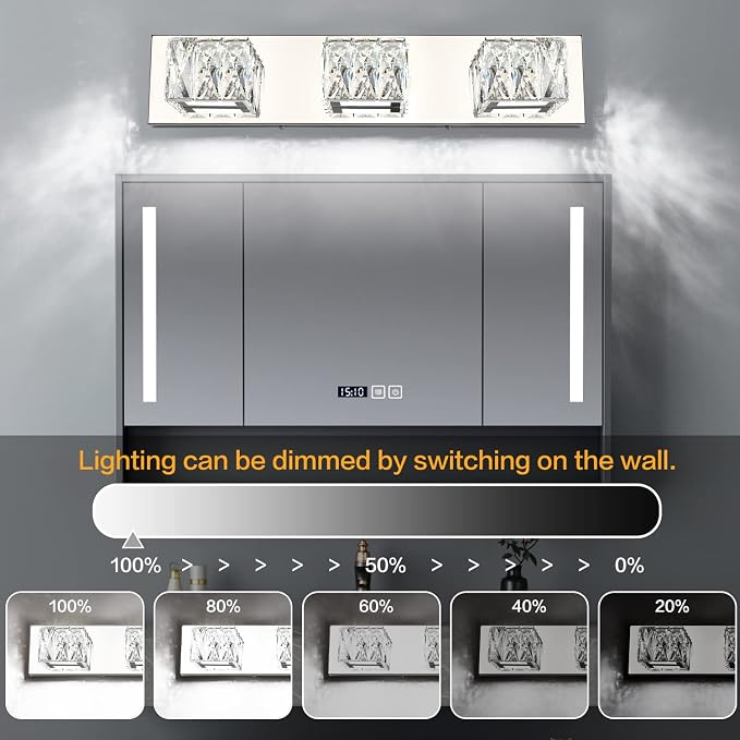 Chrome Bathroom Light Fixtures - Crystal 3 Lights Modern Bathroom Vanity Light - 18 Watt Dimmable LED Vanity Lights for Small Bath