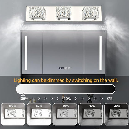 Chrome Bathroom Light Fixtures - Crystal 3 Lights Modern Bathroom Vanity Light - 18 Watt Dimmable LED Vanity Lights for Small Bath