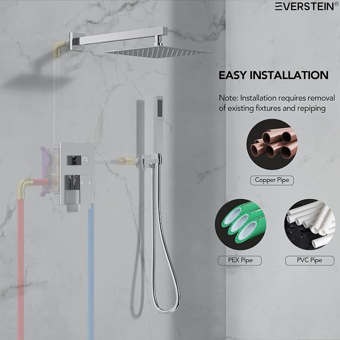 10" High-Pressure Rainfall Shower System with Handheld Spray, Wall Mount Bathroom Shower Faucet Set with Valve (Polished Chrome)