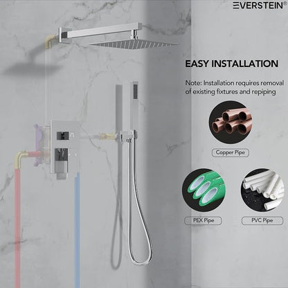 10" High-Pressure Rainfall Shower System with Handheld Spray, Wall Mount Bathroom Shower Faucet Set with Valve (Polished Chrome)