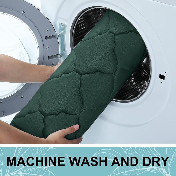 OLANLY Memory Foam Bath Mat Rug 36x24, Ultra Soft and Absorbent Bathroom Rugs, Non-Slip, Comfortable, Machine Washable Bath Carpet for Bathroom Floor, Tub Shower and Home Decor Accessories, Dark Green