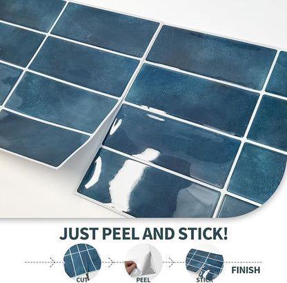 Peel and Stick Backsplash 3D Wall Tiles,Self-Adhesive,Oil Proof,Waterproof, Removable Wall Panels for Kitchen & Bathroom,Modern Design, Easy Install (10.7ft，12x9 inch,14 Pack) (Blue)