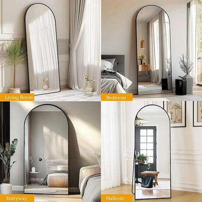 Dewfig Mirror Full Length, 64"X21" Arched Floor Mirror, Black | Aluminum Alloy Frame Full Body Mirror, HD Shatterproof Tempered Glass, Lean/Stand/Wall for Living Room,Bedroom, Dressing Room