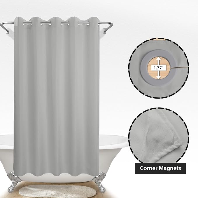 River Dream No Hook Long Shower Curtain or Liner Microfiber Grey, 71x80 | Waterproof Fabric Shower Curtain Set, Bottom Magnets, Soft & Machine Washable, 71W x 80H