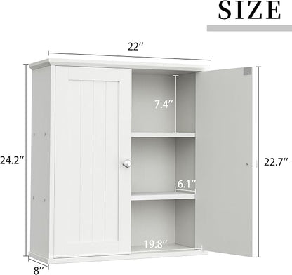Shintenchi Bathroom Wall Medicine Cabinet, Over The Toilet Storage, White | Bathroom Storage Organizer Cupboard, with 2 Magnet Door and 3-Tier Shelves, Space Saving, Easy to Assemble & Clean