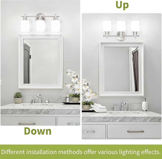 3-Light Bathroom Vanity Light Fixture, Brushed Nickel Bathroom Wall Sconce | 17.5 In Bathroom Vanity Light Fixture, Brushed Nickel Bathroom Wall Light over Mirror, Anti-Rust(Bulbs Not Included, E26)