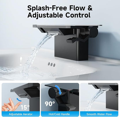 Bathroom Faucet with Storage Platform 4", 2-Hole, Matte Black | Bathroom Faucet, NSF Certified 4 Inch 2 Handle Basin Faucet, Widerspread Bathroom Sink Faucet