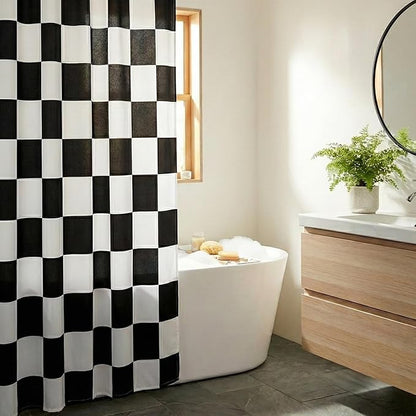 Checkered Shower Curtain, Classic Minimalist Black and White Checkerboard Design, Waterproof Polyester Fabric Shower Curtains Sets with Hooks for Bathroom 72x72 Inches