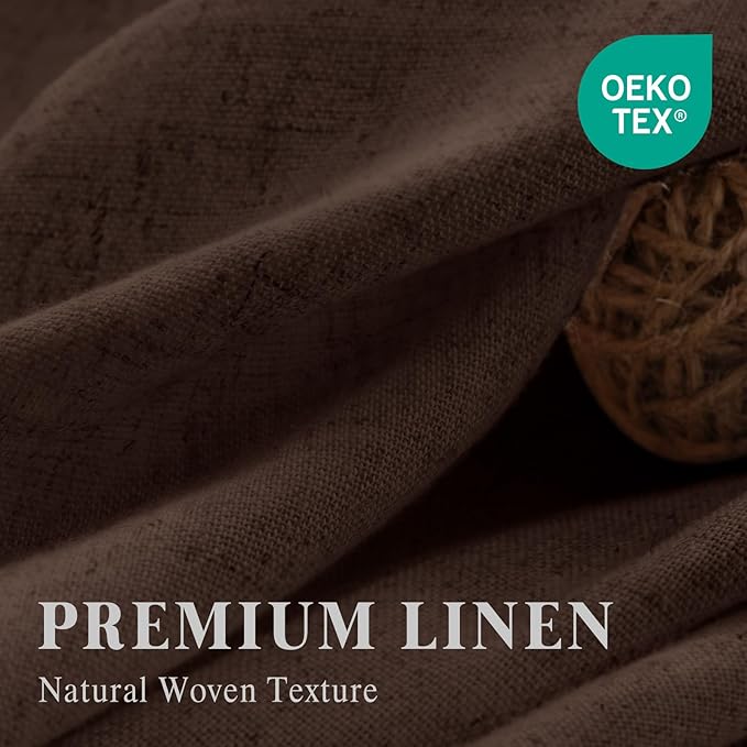 Linen Shower Curtain Brown, Fabric Boho Farmhouse Shower Curtains for Bathroom Cotton Natural Cloth Liner Set 72" W x 72" L