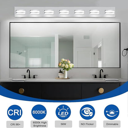 IZORRO LED Modern Bathroom Lights Fixtures(7-Light,Dimmable),Chrome Acrylic Wall Lighting,Vanity Lights for Bathroom Over Mirror - 6000k 40In （No Assembly Required）
