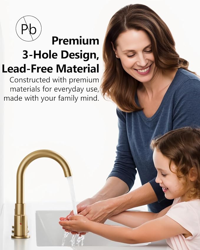 Bathroom Sink Faucet 3 Hole 8 Inch Widespread 2-Handle Vanity Faucet SUS304 Stainless Steel with Pop-Up Drain and Supply Lines Brushed Gold