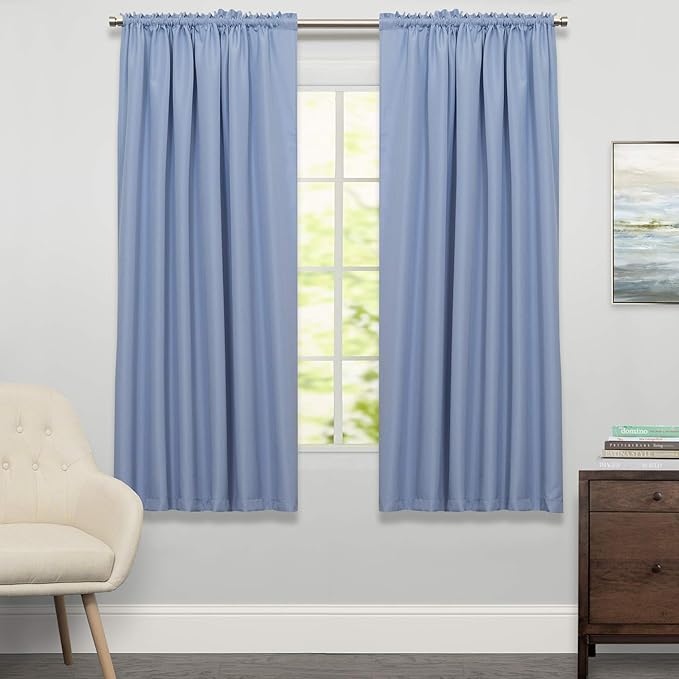 Sweet Home Collection Kitchen Curtains for Windows 40+ Styles & Colors Swag, Valance, Tier Sets & Panels Cafe Curtains for Farmhouse, Rustic, Modern Décor, Ribcord Blue, 63" Panel