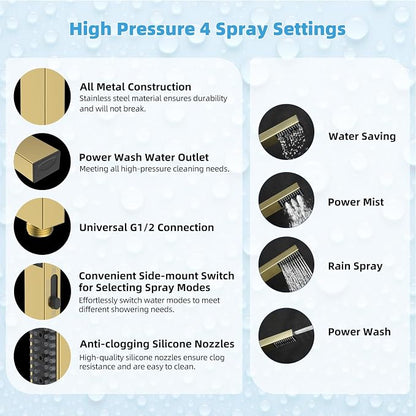 Hibbent All Metal CUPC Certified 10'' Rain Shower Head, Dual Shower Head Combo, High Pressure Handheld 4 Sprays Shower Wand, 16'' Adjustable Extension Arm, 71'' Hose, Shower Holder, Brushed Gold