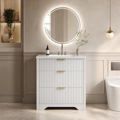 GarveeHome 36 Inch Bathroom Vanity with Sink, Fluted Bathroom Sink Cabinet
