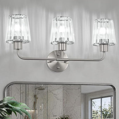 Brushed Nickel Vanity Lights 3-Light Crystal Bathroom Light Fixtures | Modern Bathroom Vanity Light E26 Wall Light over Mirror (Exclude Bulb)