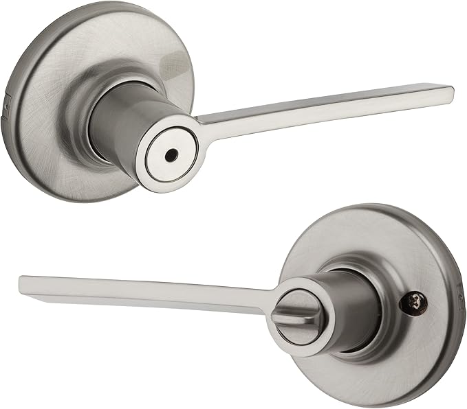 Kwikset Ladera Interior Privacy Door Handle with Lock, Door Lever For Bathroom and Bedroom, Satin Nickel Reversible Keyless Push Button Lock Door Lever, with Microban Protection, 1 Count (Pack of 1)