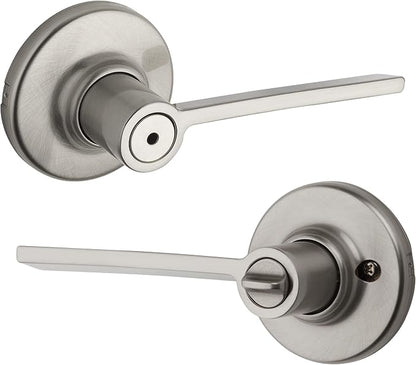 Kwikset Ladera Interior Privacy Door Handle with Lock, Door Lever For Bathroom and Bedroom, Satin Nickel Reversible Keyless Push Button Lock Door Lever, with Microban Protection, 1 Count (Pack of 1)