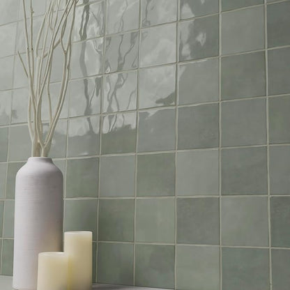 M S International Renzo Jade Glossy Ceramic Square Wall Tile for Bathroom, Kitchen Backsplash, Accent, and Shower - Sample