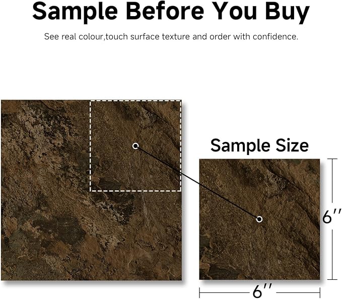 ATOPOSE Peel and Stick Vinyl Floor Tile，1 Piece Sample,6"x6" Self Adhesive Flooring for DIY Installation（ Amber Brown Sample）