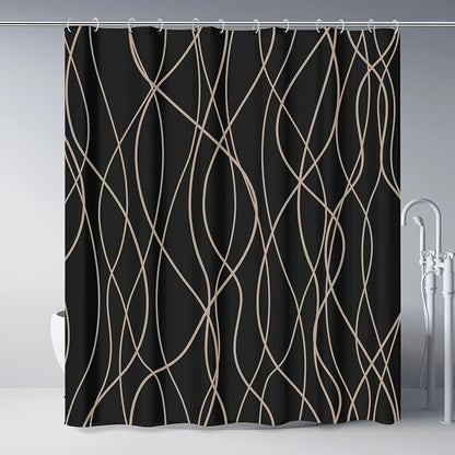 Striped Shower Curtain for Bathroom, Black Brown, 72" W x 72" L | with Hooks, Modern Hotel Style, Water Repellent, Washable, Weighted Hem