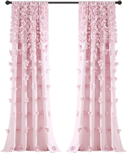 Lush Decor Riley Light Filtering Window Curtain Panel, Single 54" W x 95" L, Lilac - Cute Purple Curtains for Bedroom - Bow Decor - Coquette Curtains for Windows