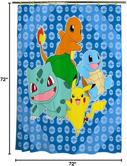 Pokemon Anime 13-Piece Shower Curtain Set, 72 x 72 Inch Fabric Curtain with Hooks, Bathroom Decor, Machine Washable, (100% Officially Licensed Product) by Franco Collectibles