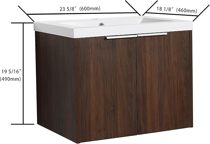 24" Bathroom Vanity with Sink, Single Sink Modern Bathroom Vanities Set, Wall-Mounted Bathroom Vanity, Floating Soft Close Door
