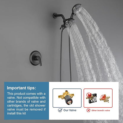 Dual Shower Faucet Set High Pressure Dual 2 in 1 Shower Combo Set Shower System with Handheld Showerhead 3-way Water Diverter Shower Trim Kit Matte Black