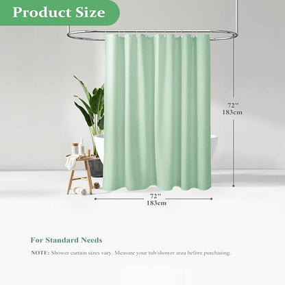 Waffle Shower Curtain 256 GSM Heavy Duty Fabric 72" x72 Mint Green | Thick Textured Cloth, Weighted Hem, Water Repellent Washable, Hotel Luxury Polyester Shower Curtain Set for Bathroom 12 Hooks